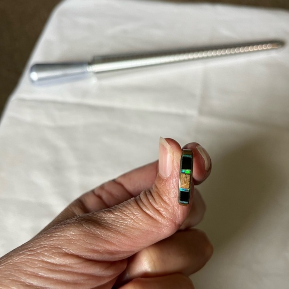 Native American Sterling Tiger Eye Opal Multi Stone Inlaid Half Cuff earrings OS - Picture 7 of 9